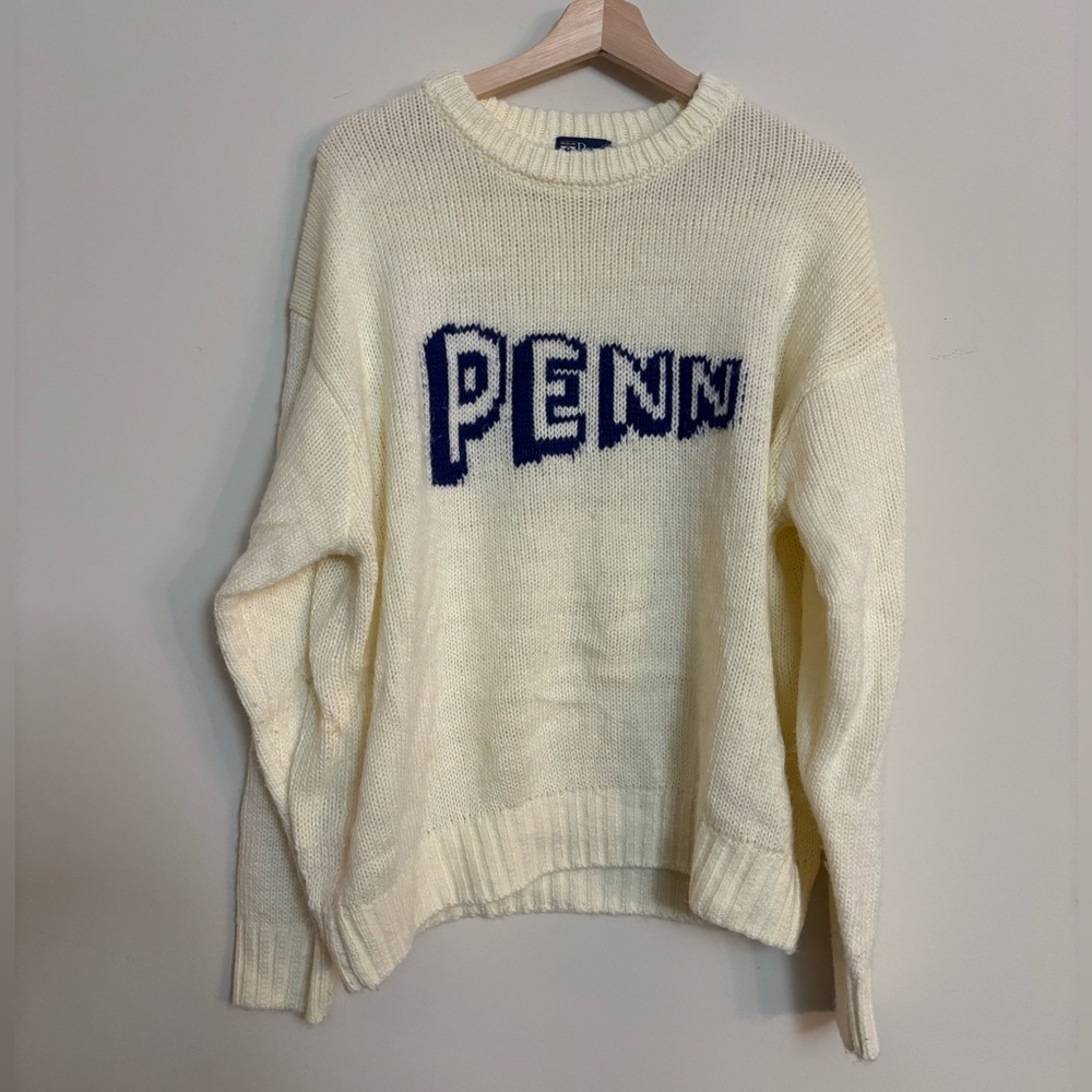 UPenn Cream Knit Sweater with Navy Lettering
